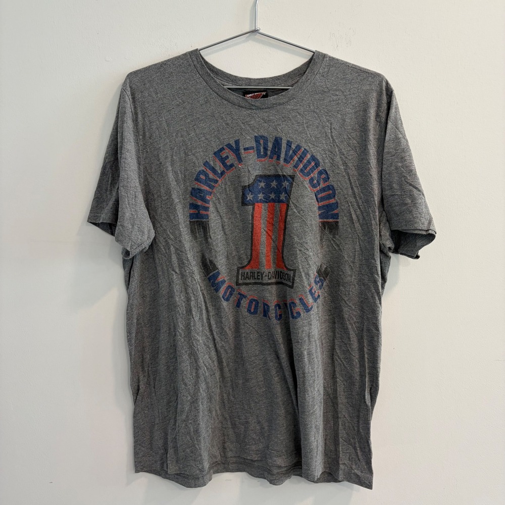 Harley-Davidson Mens XL Gray Tri-Blend #1 Logo Skull Graphic T-Shirt Virginia